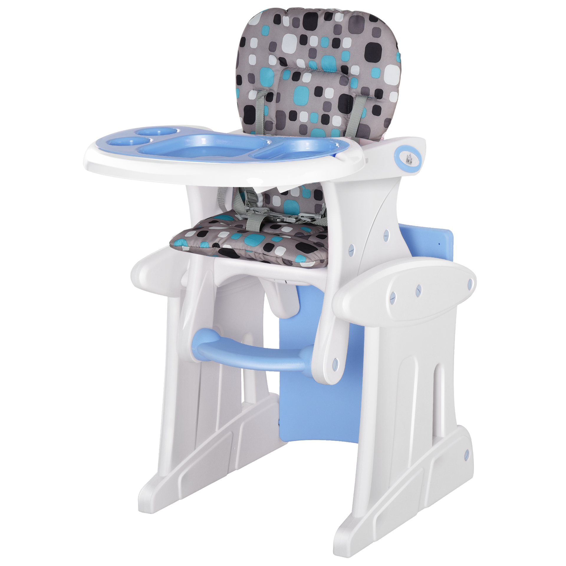 HOMCOM 3 in 1 Convertible Baby High Chair Toddler Table Chair Infant Feeding Seat Removable Food Tray Safety Harness Blue