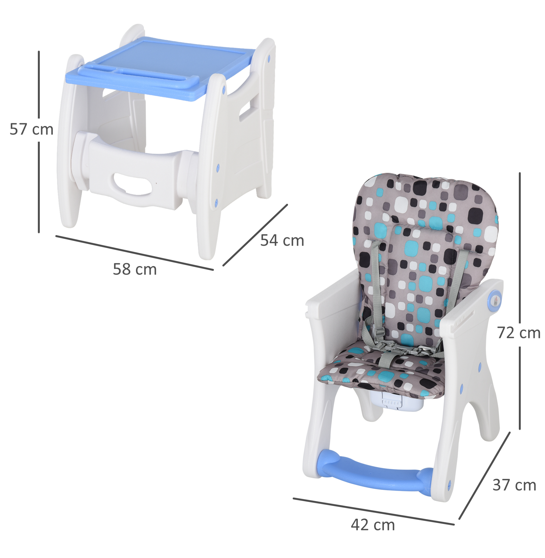 HOMCOM 3 in 1 Convertible Baby High Chair Toddler Table Chair Infant Feeding Seat Removable Food Tray Safety Harness Blue