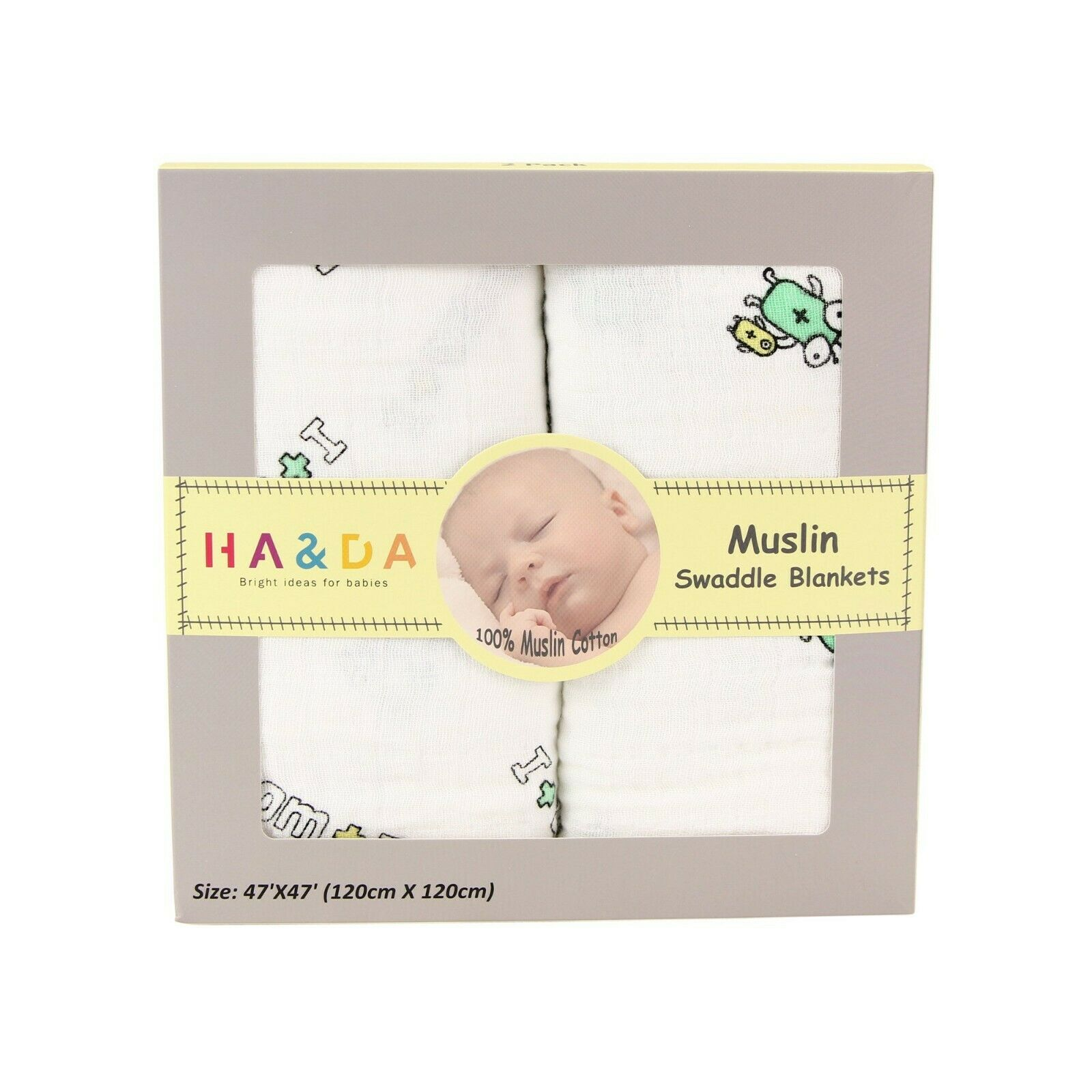 2 Pack Premium Muslin Extra Soft Swaddle Baby Blankets