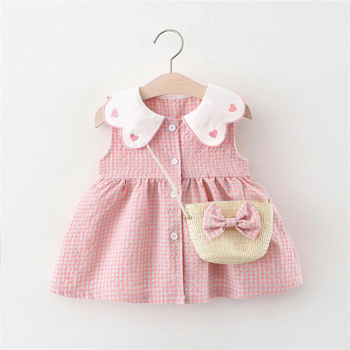 Baby Girl Pink Cotton Dress and Bow Purse Set