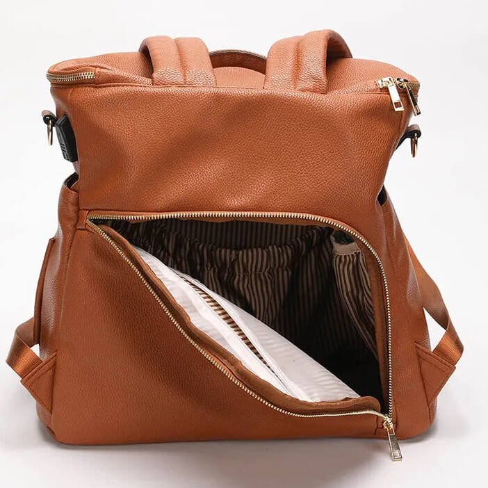 brown Maternity Leather Diaper Backpack