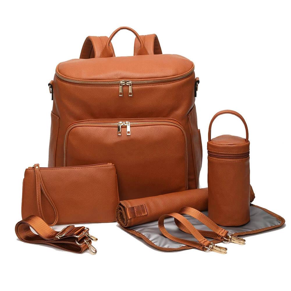 brown Maternity Leather Diaper Backpack