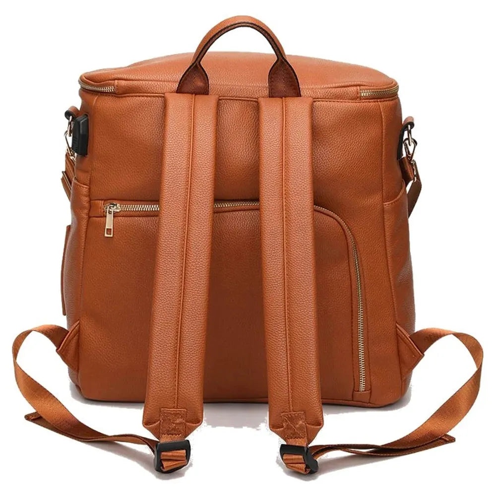 brown Maternity Leather Diaper Backpack