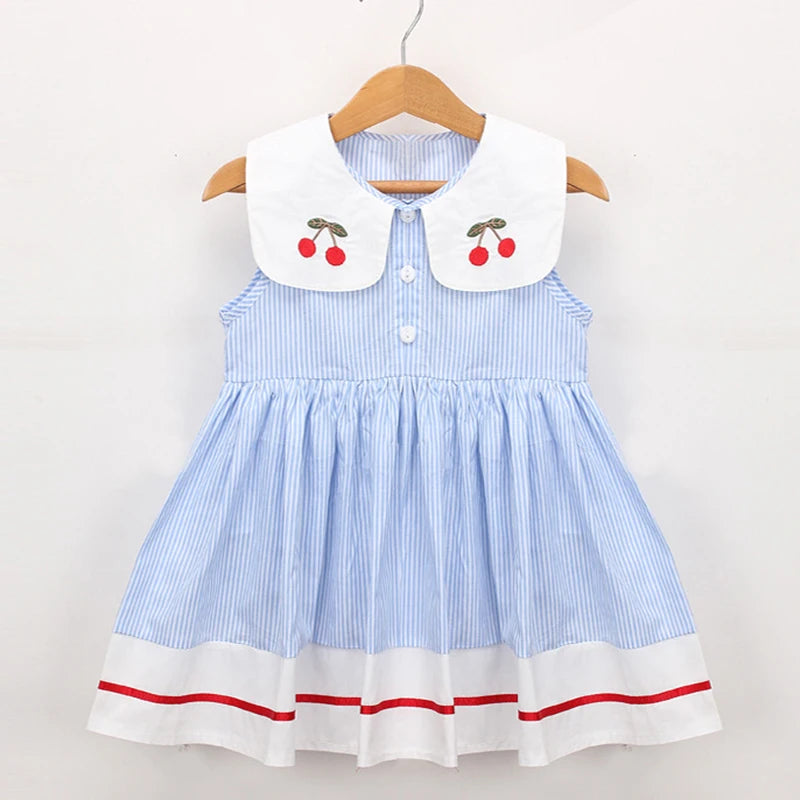 Charming Summer Cherry Striped Dress for Toddlers