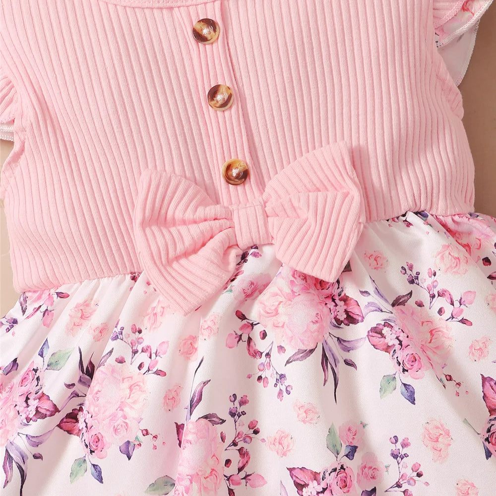 Pink Floral Baby Girl Dress and Headband Set