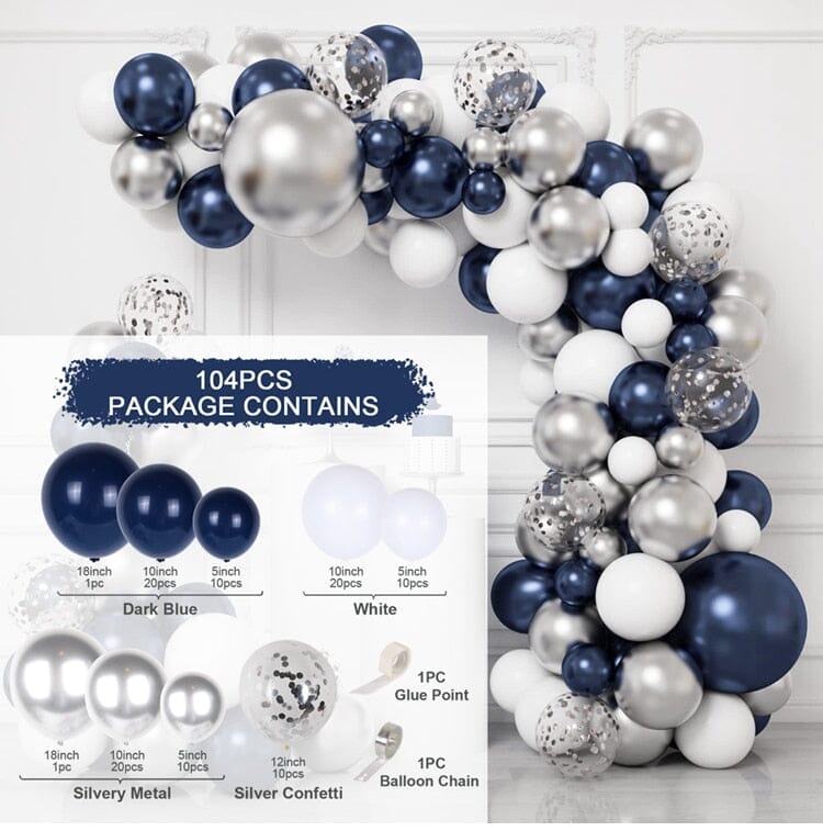 Navy Blue & Silver Balloons Pack - 100 PCS - RoniCorn