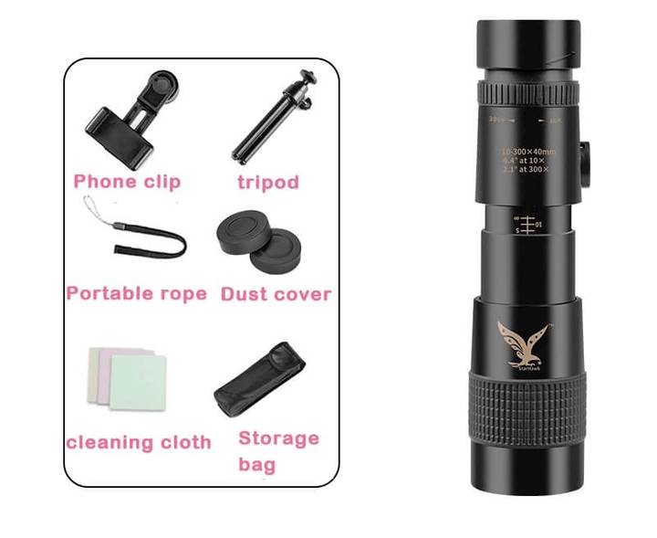 Sevog® - Super Telephoto Zoom Monocular Nanotechnology Telescope 4K 10-300X40mm With Tripod Phone Adapter