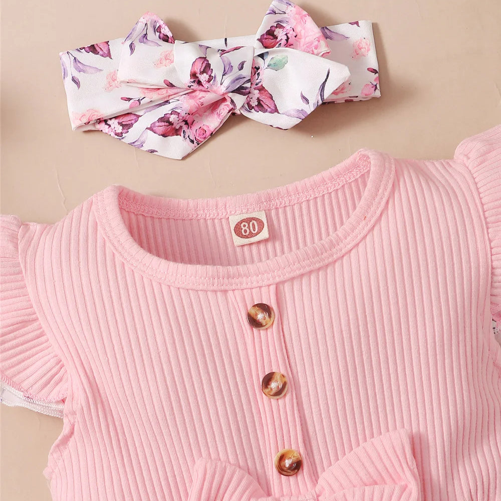 Pink Floral Baby Girl Dress and Headband Set