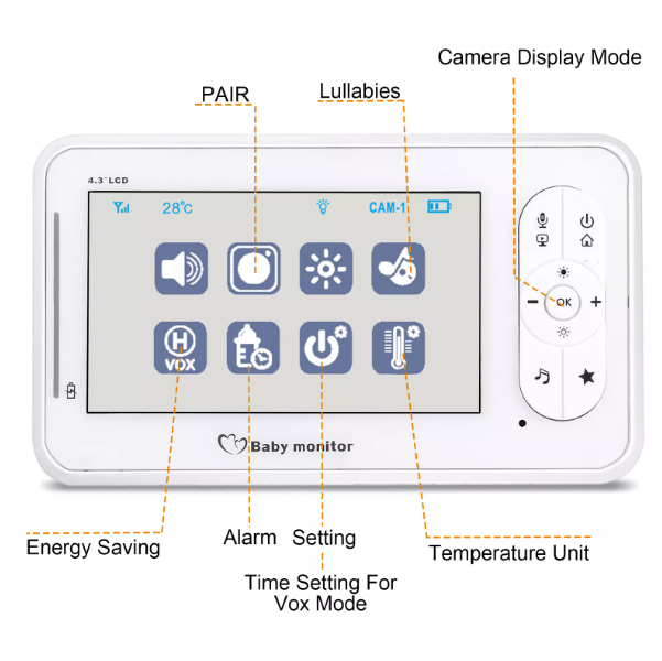 4.3-Inch Video Baby Monitor with Night Vision, Lullabies, 2-Way Talk, and Camera Display