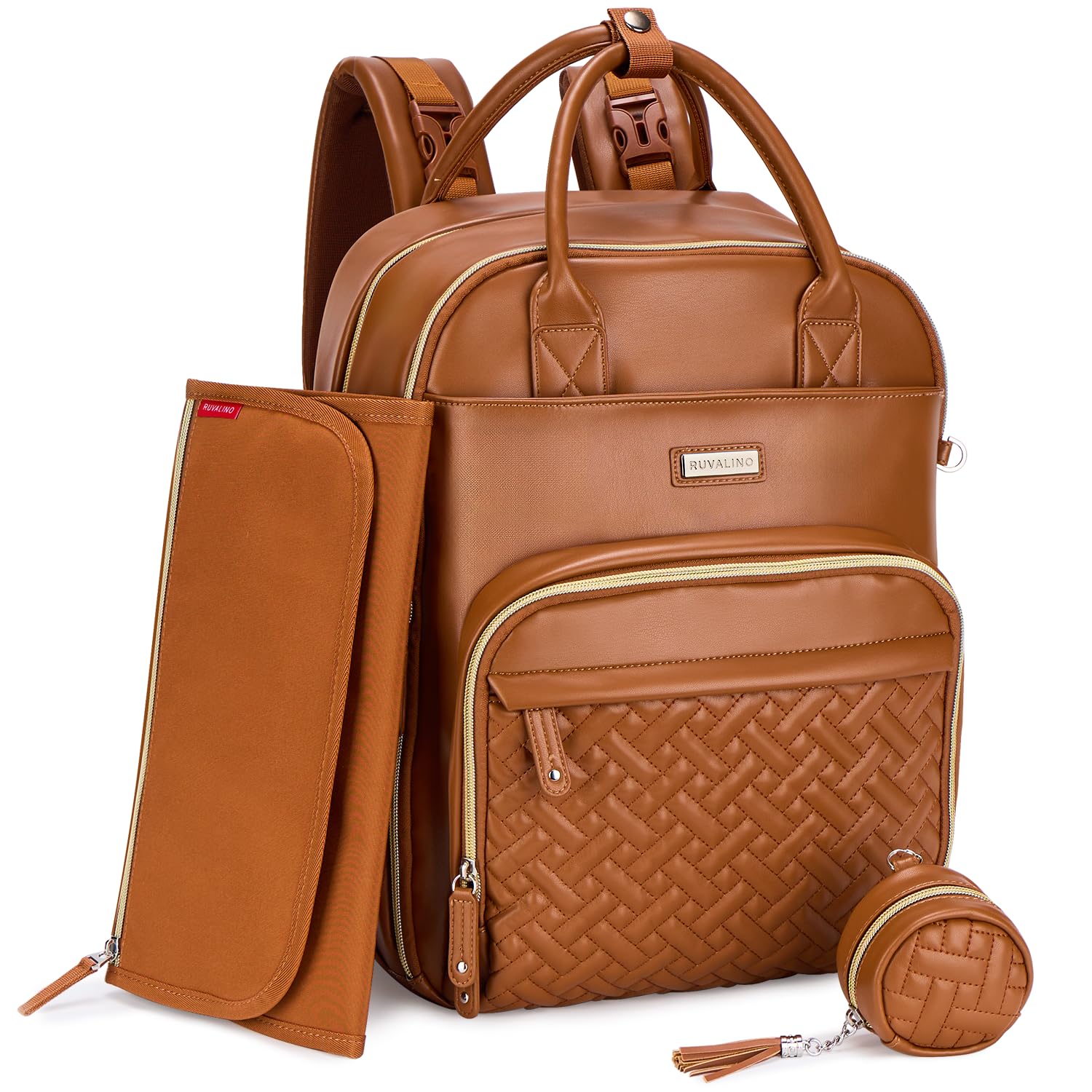 Waterproof Leather Diaper Bag Backpack with a Changing Mat