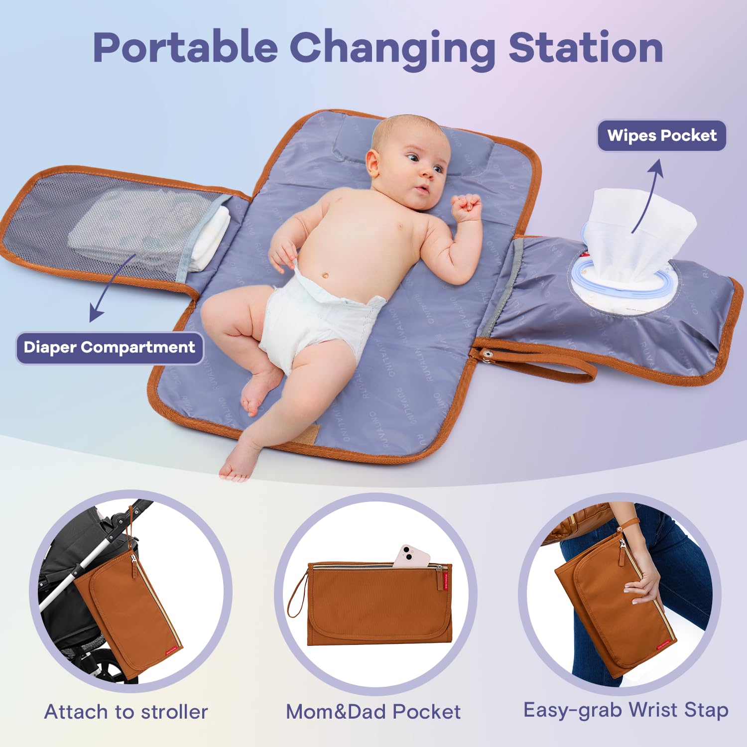 Waterproof Leather Diaper Bag Backpack with a Changing Mat