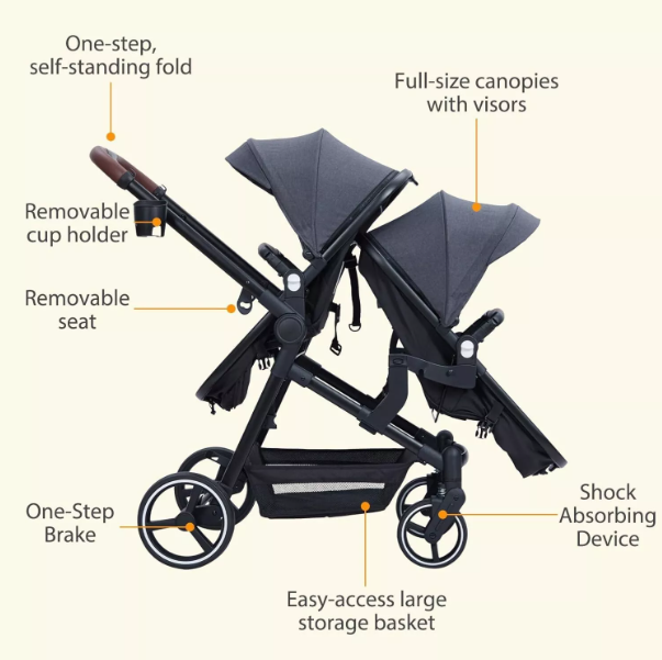 Foldable Double Infant Stroller For Twins