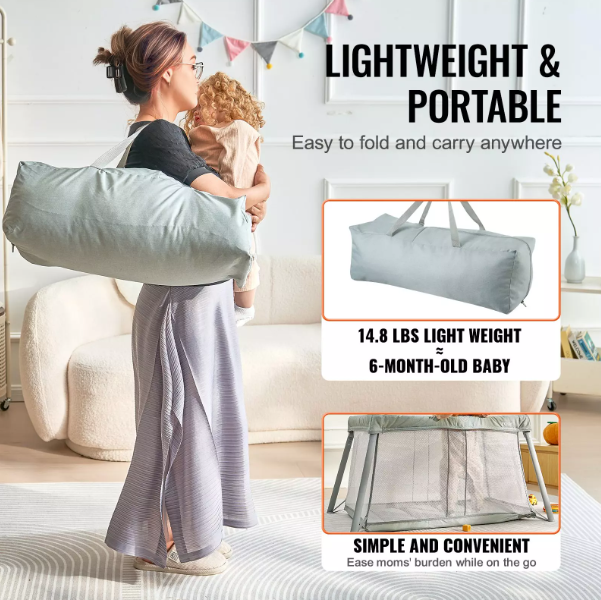 Baby Portable Travel Crib and Play Yard With  Soft Mattress Pad