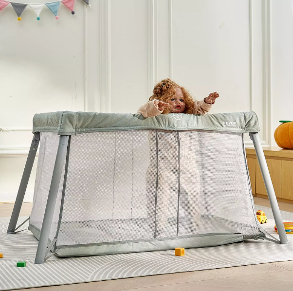 Baby Portable Travel Crib and Play Yard With  Soft Mattress Pad