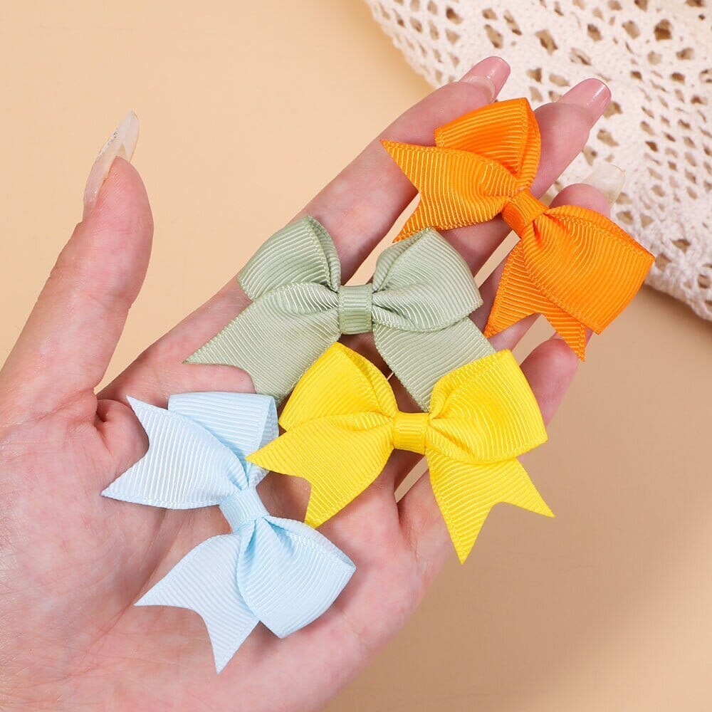 10-Piece Set of Solid Color Grosgrain Ribbon Bow Hairpins - RoniCorn