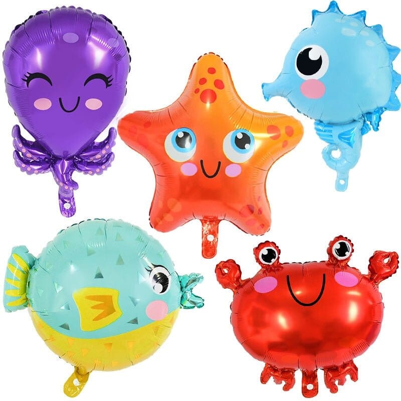 5-Pack Ocean Fiesta: Seahorse & Ocean World Foil Balloons - RoniCorn