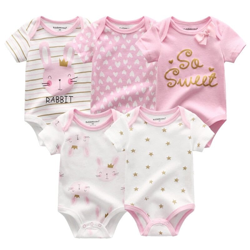 5 PCs Different Prints Baby Girl Bodysuit Set - RoniCorn