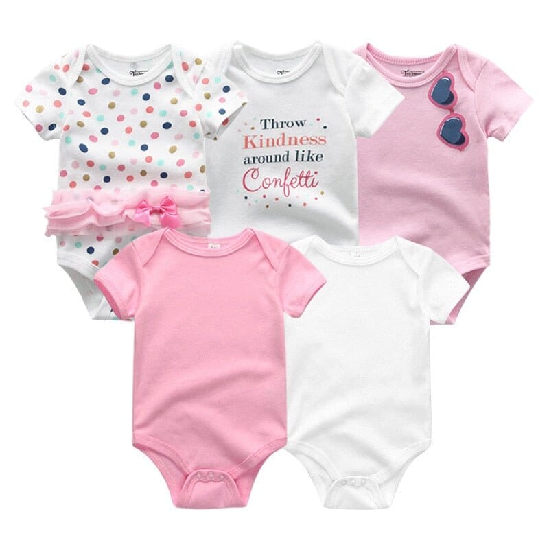 5 PCs Different Prints Baby Girl Bodysuit Set - RoniCorn
