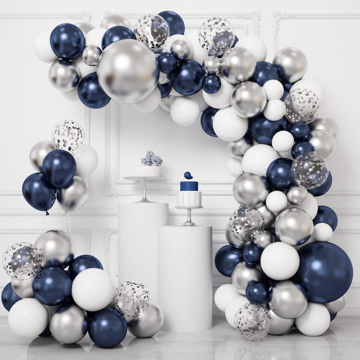 Navy Blue & Silver Balloons Pack - 100 PCS - RoniCorn