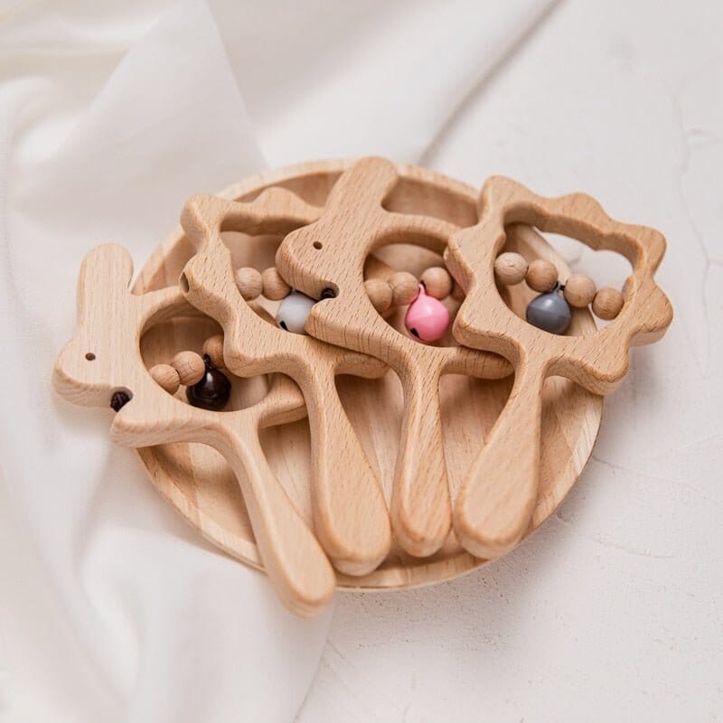 Beech Wood Baby Rattle and Teething Ring - RoniCorn