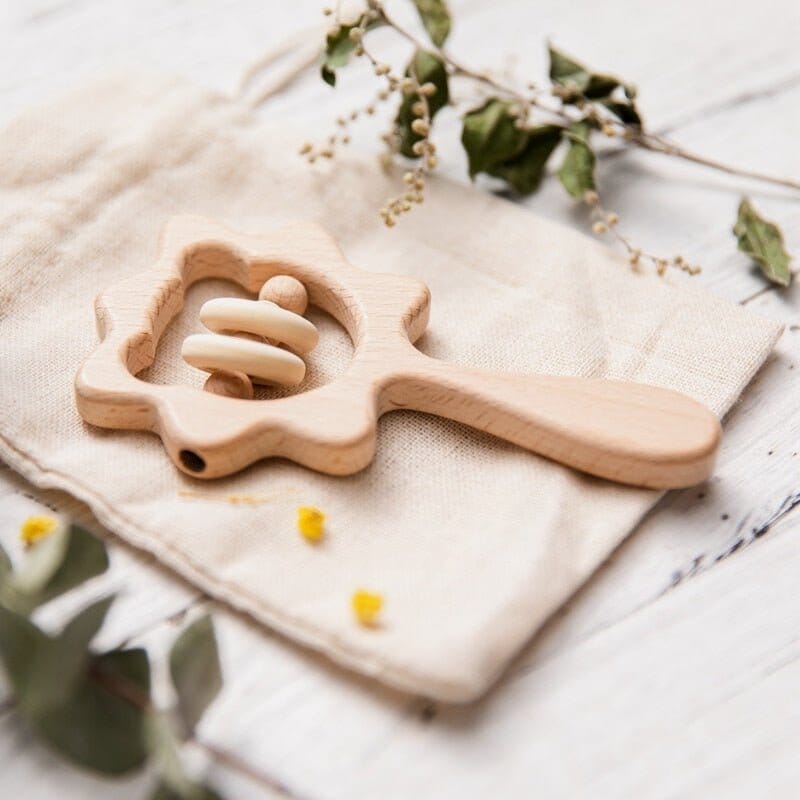 Beech Wood Baby Rattle and Teething Ring - RoniCorn