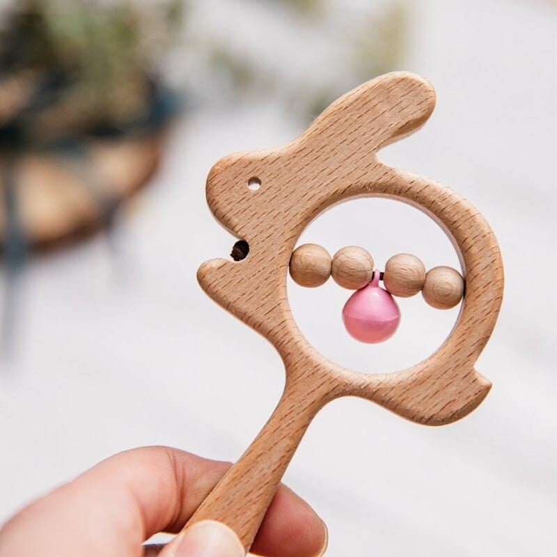 Beech Wood Baby Rattle and Teething Ring - RoniCorn