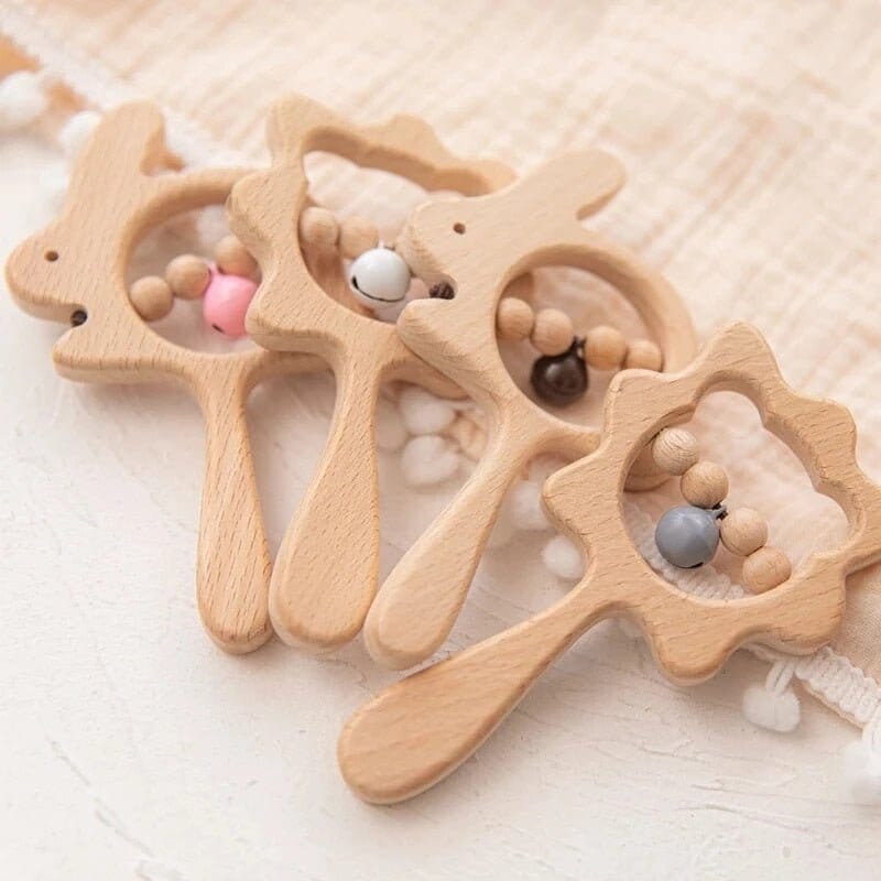 Beech Wood Baby Rattle and Teething Ring - RoniCorn