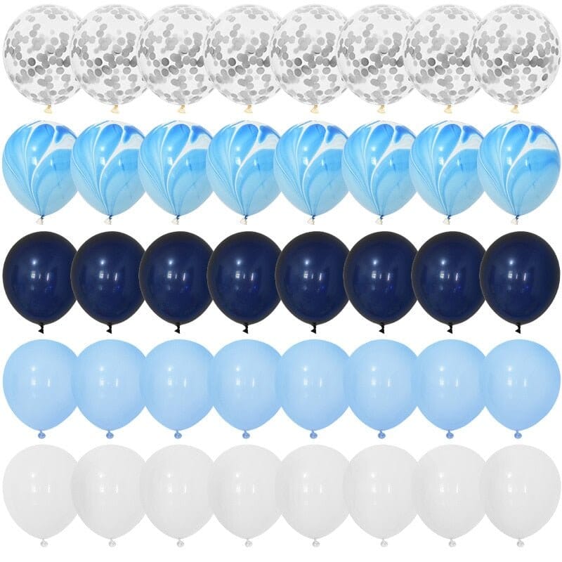 Blue Balloons Set - 40Pcs Agate & Metallic Balloons - RoniCorn