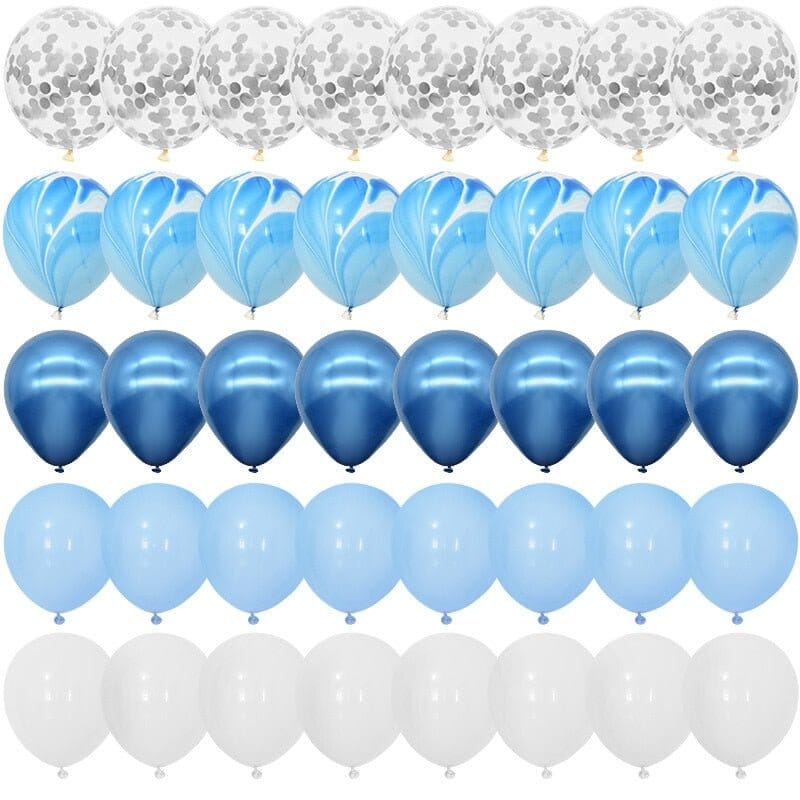 Blue Balloons Set - 40Pcs Agate & Metallic Balloons - RoniCorn