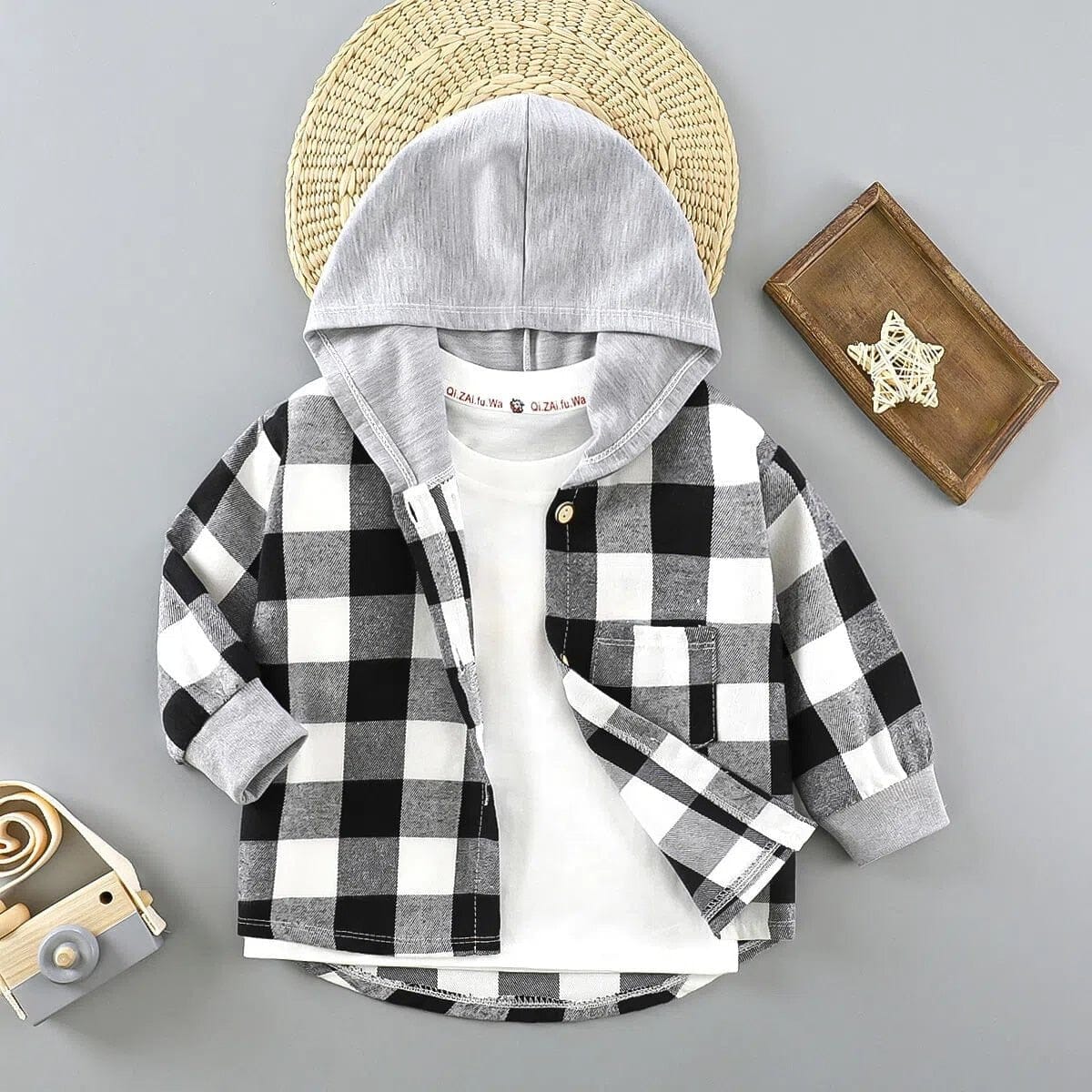 Children's Hooded Checkered Coat - RoniCorn
