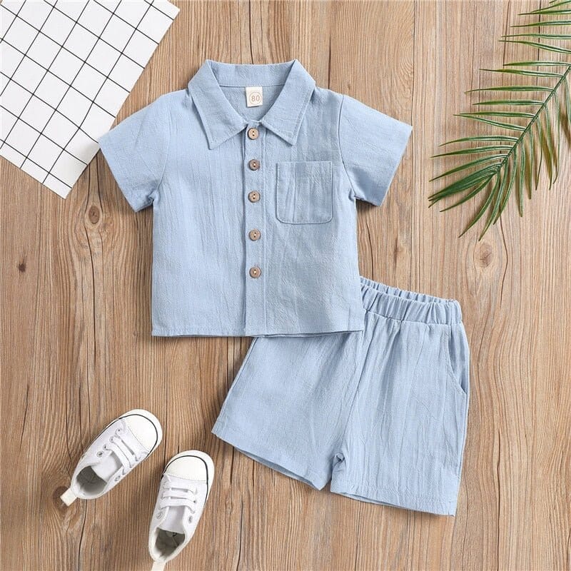 2Pcs Baby Summer Outfit: Shirt + Elastic Waist Shorts - RoniCorn