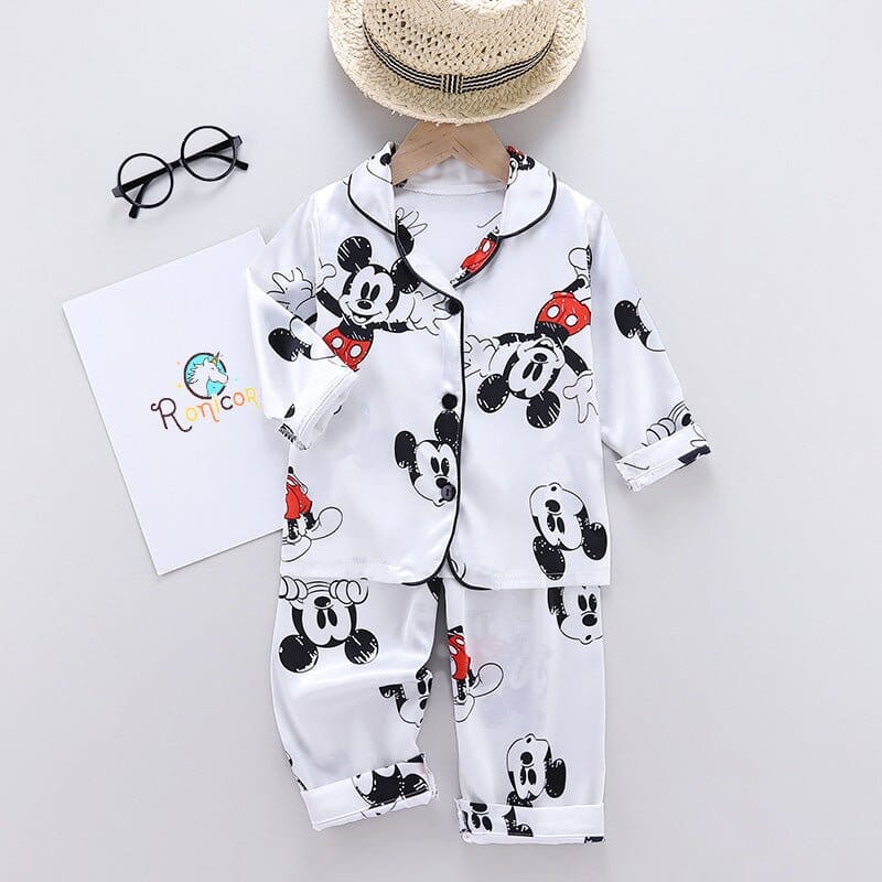 Mickey Mouse Satin Pajama Set for Kids: Long Sleeve Top + Trousers (Disney Edition) - RoniCorn