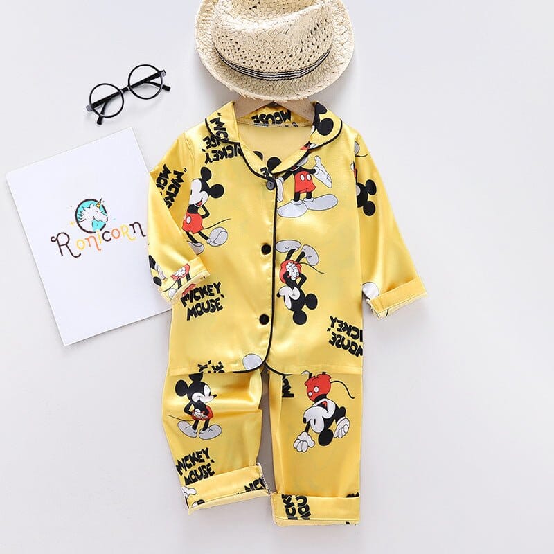 Mickey Mouse Satin Pajama Set for Kids: Long Sleeve Top + Trousers (Disney Edition) - RoniCorn