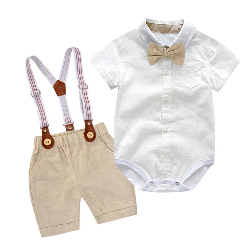 Summer Gentleman Set for Baby Boys: Soft Cotton Romper + Belted Pants - RoniCorn